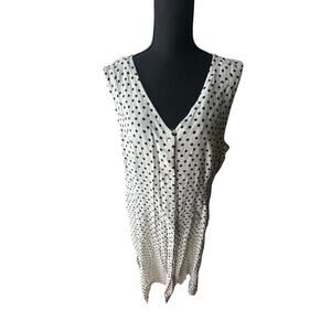 Tahari White & Black Polka Dot Sleeveless V-Neck Linen Blend Dress Size XL
